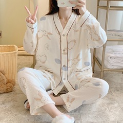 Belt Stone Rabbit Pregnant Women Set Spring and Summer Crepe Pregnant Postpartum Sweatproof Breastfeeding Dress Sitting-in Clothes Nursing Clothes