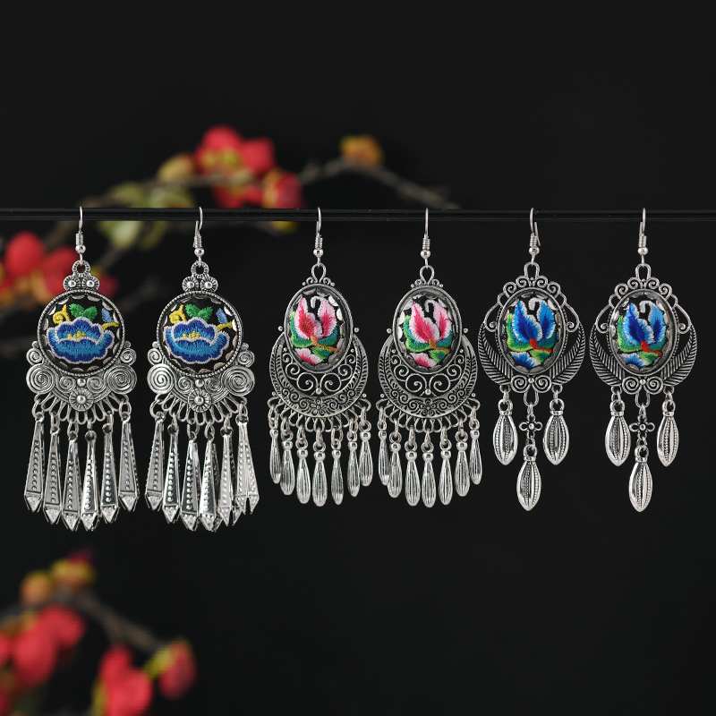 Long ethnic retro earrings handmade