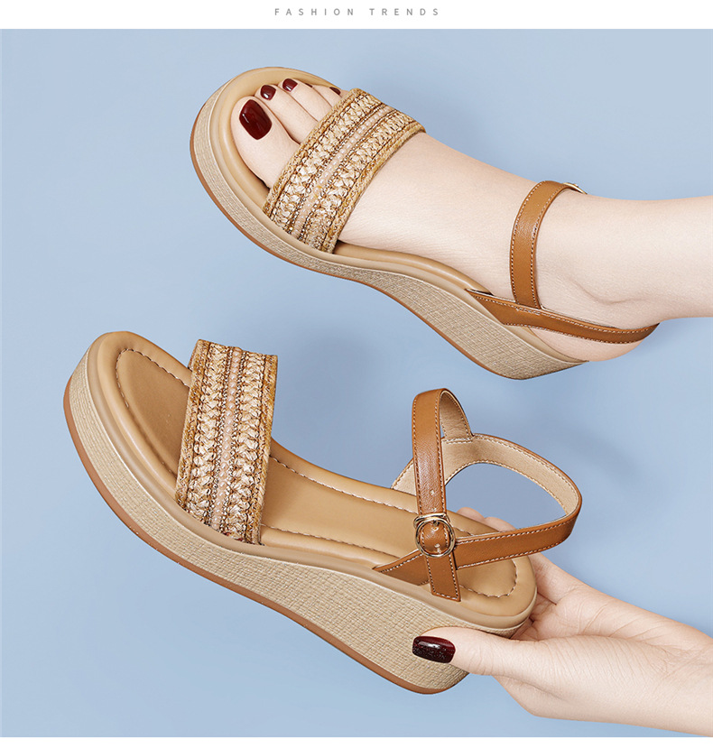 Dép sandal nữ gót tăng chiều cao đế dày phong cách retro dây đeo một dây mùa hè 2025 — JST 7224m màu Chiều cao gót 6.5, JST 1961 gót đen cao 5cm, JST 7196m màu Chiều cao gót 5.5, JST 7224 gót vàng cao 6.5 chi tiết 4