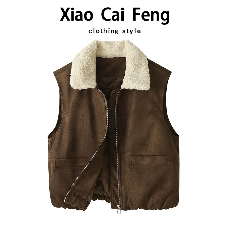 Maillard Retro Lambswool Lapel Suede Vest Women's Winter Quilted Warm Cotton Coat Unique Jacket Maillard Retro Lambswool Lapel Suede Vest Women's Winter Quilted Warm Cotton Coat Unique Jacket