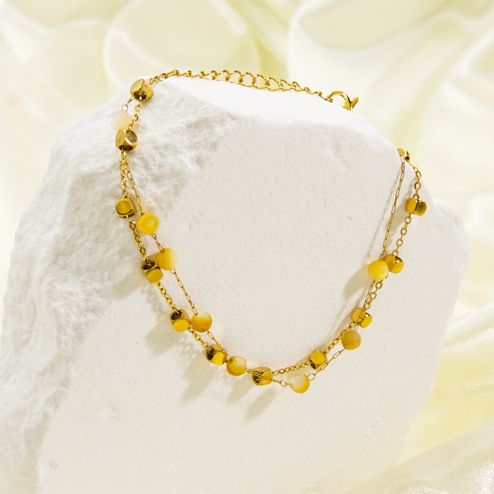 Stainless Steel, natural stone, Freshwater Pearl Material PVD Coated 14K Gold Real Gold Plated Ball Stainless Steel Natural Stone Freshwater Pearl Waterproof Non Tarnish 304 Stainless Steel Bracelets