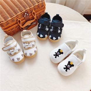 Tail export single Autumn new bear children's canvas shoes baby soft sole shoes small skate shoes boys and girls shoes