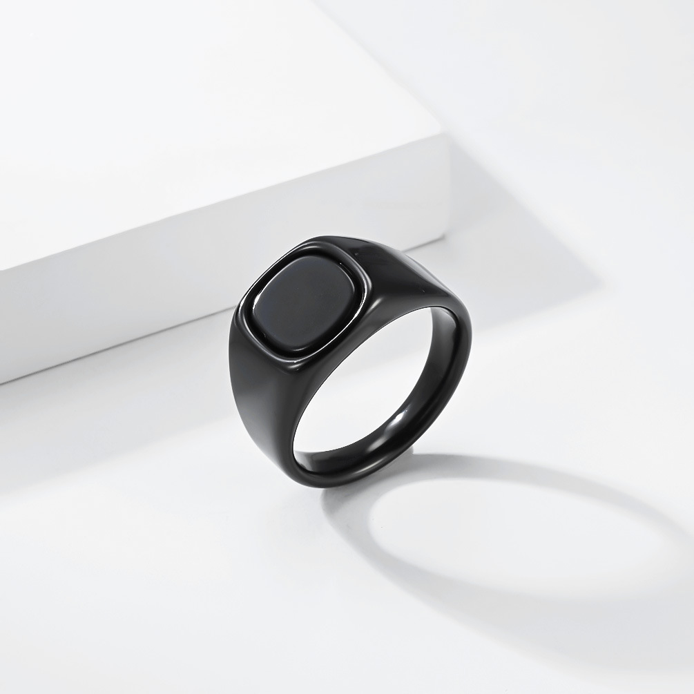 Unisex Minimalistischer Quadratischer Ring Mit Schwarzem Stein_voghion.com