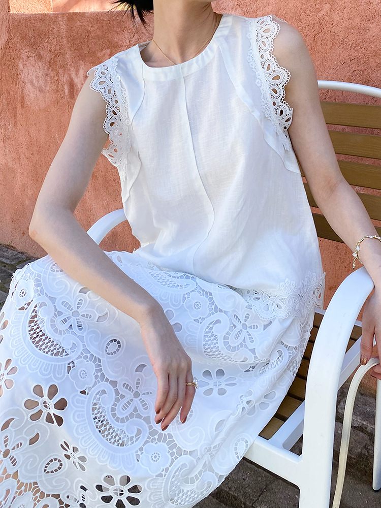 Shenzhen Nanyou European-Style Women's Clothing, Ladylike Style Suit, Women's Linen Top, Women's Summer Hollow-Out Embroidered Elegant Skirt