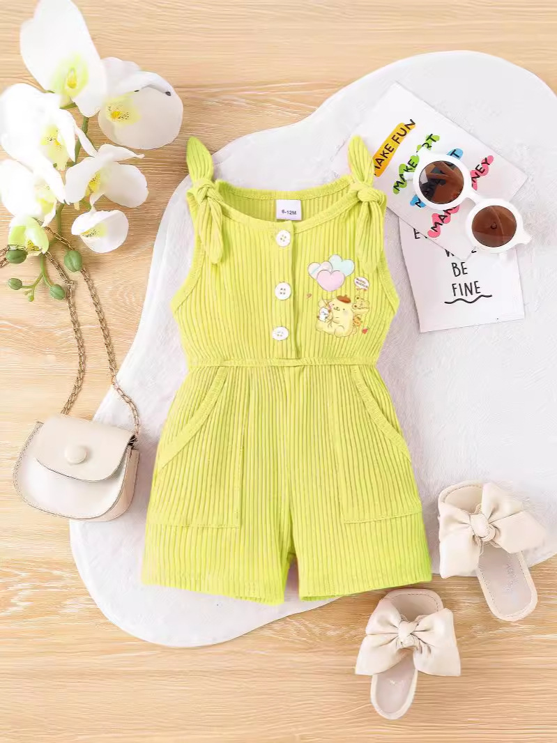 Fabricante de Ropa Infantil para Comercio Exterior 2025, Mono de Tirantes con Lazo para Niñas, Color Sólido, Informal