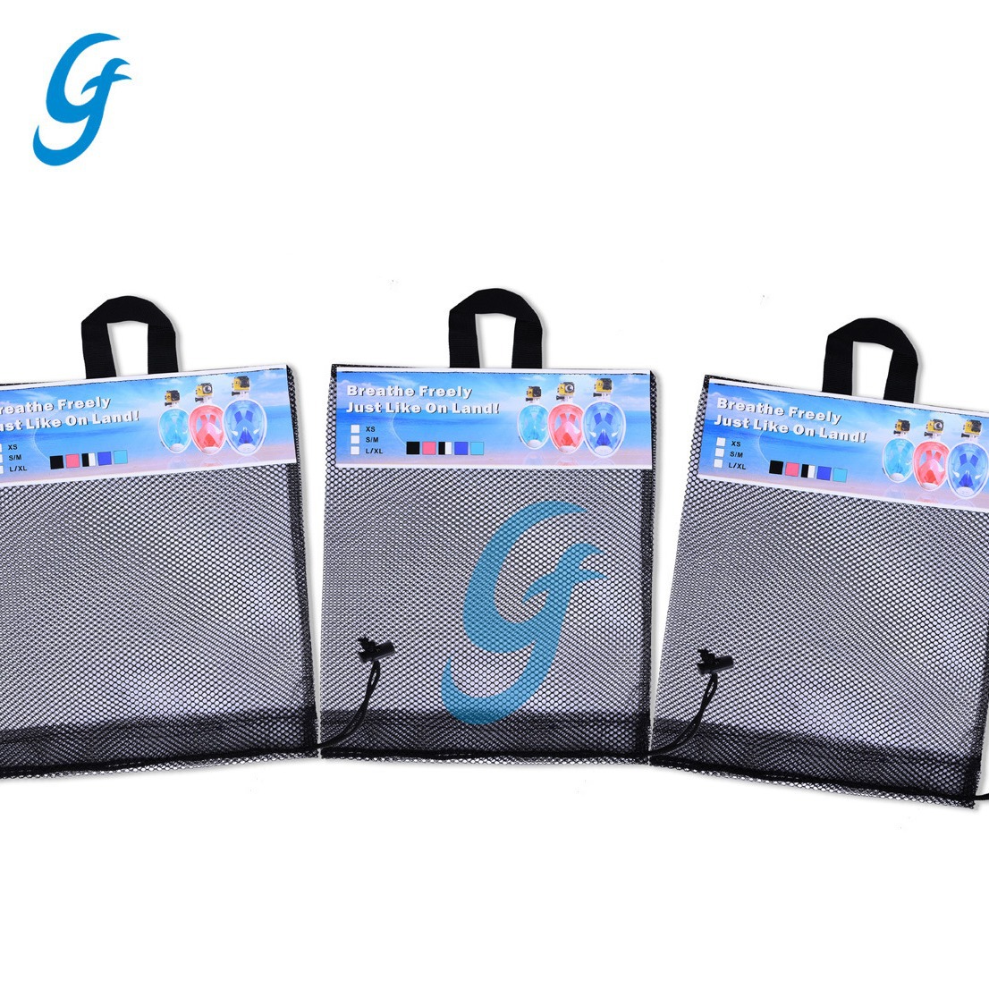 户外潜水涤纶网袋潜水脚蹼收纳袋化妆品日常用品束口抽绳网布袋