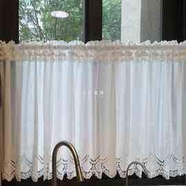 ✅法式刺绣门帘半帘窗帘短款帘美式隔断帘厨房窗户柜子屏风遮挡