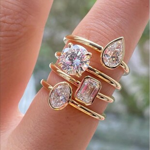 Moissanite ring custom light luxury high-end feeling bag inlaid 18K gold moisan ring jewelry custom factory stack wear