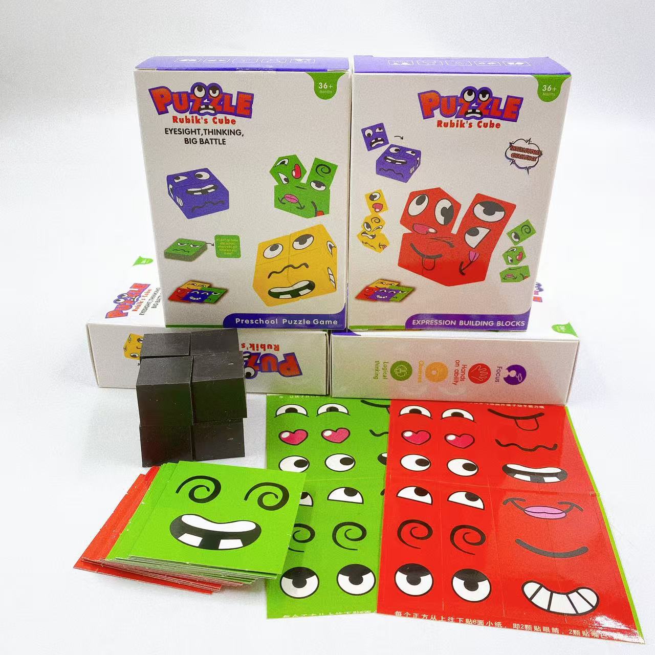 Juguetes para niños, rompecabezas en caja, cara sonriente, cubo de Rubik, cara cambiante, interacción entre padres e hijos, rompecabezas de escritorio, patrón de plástico, cubo de Rubik