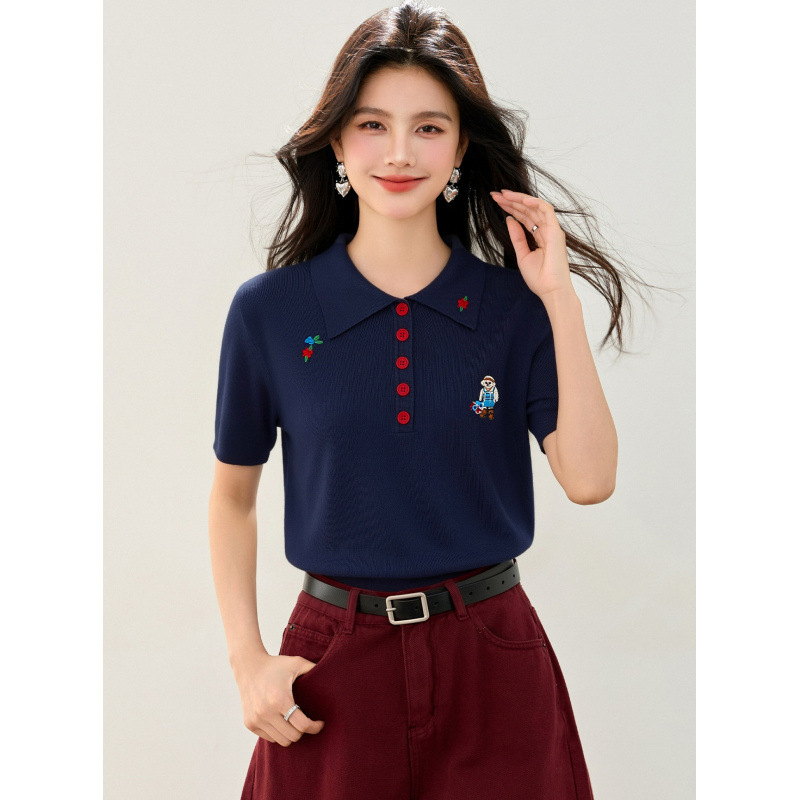 Actual Shot of the 2026 Summer New Cartoon Bear Embroidered Short-Sleeve Slim-Fit Polo Knit Shirt Actual Shot of the 2026 Summer New Cartoon Bear Embroidered Short-Sleeve Slim-Fit Polo Knit Shirt