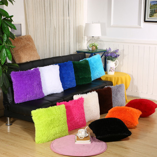 In-Stock Dropshipping Plush Solid Color Sea Lion Velvet Sofa Backrest Foreign Supermarket Square Pillow Cushion Leather Pillow
