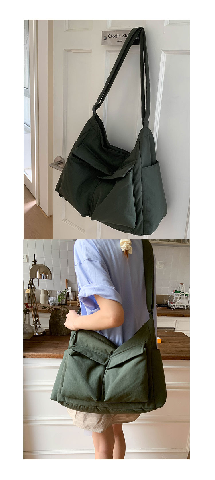 Japanese-style workwear style large-capacity single-shoulder bag, large pocket simple tote bag, ins canvas school crossbody messenger bag undefined