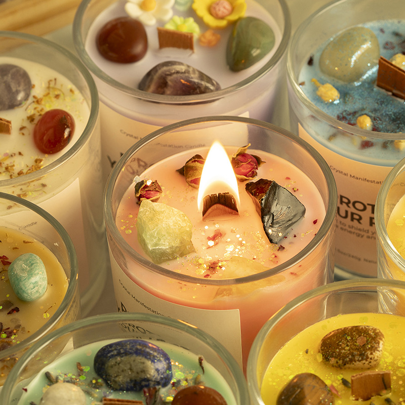 Vaso de vidrio de piedra transfronteriza, vela de soya, aroma romántico, regalo de cumpleaños, decoración del hogar, regalo de mano.