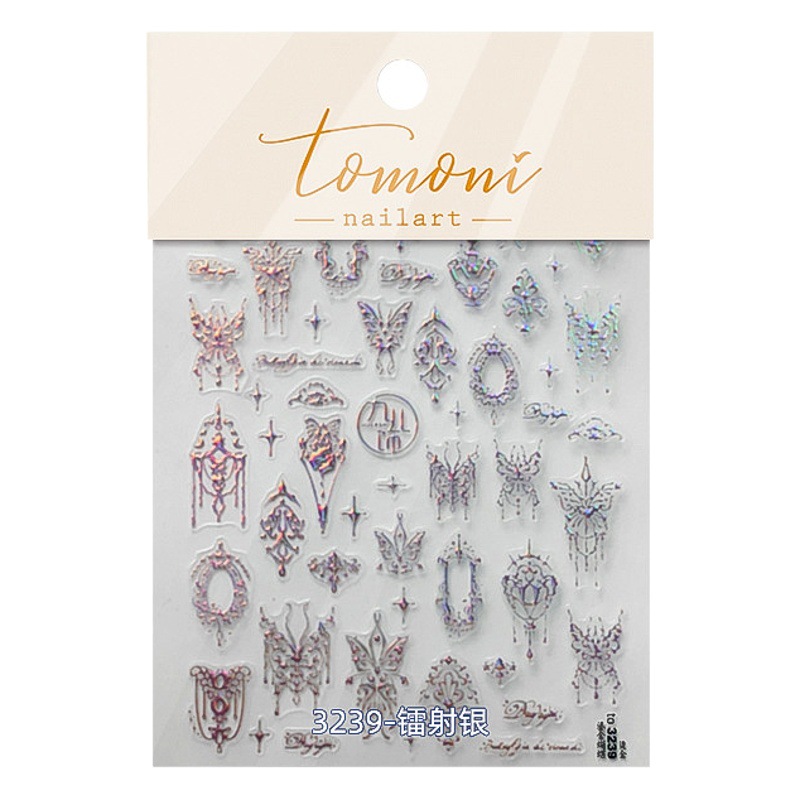 Pegatinas de mariposa de uñas en relieve líquido ligero dorado de lujo láser retro fototerapia pegatinas de uñas huecas pegatinas populares de alto grado