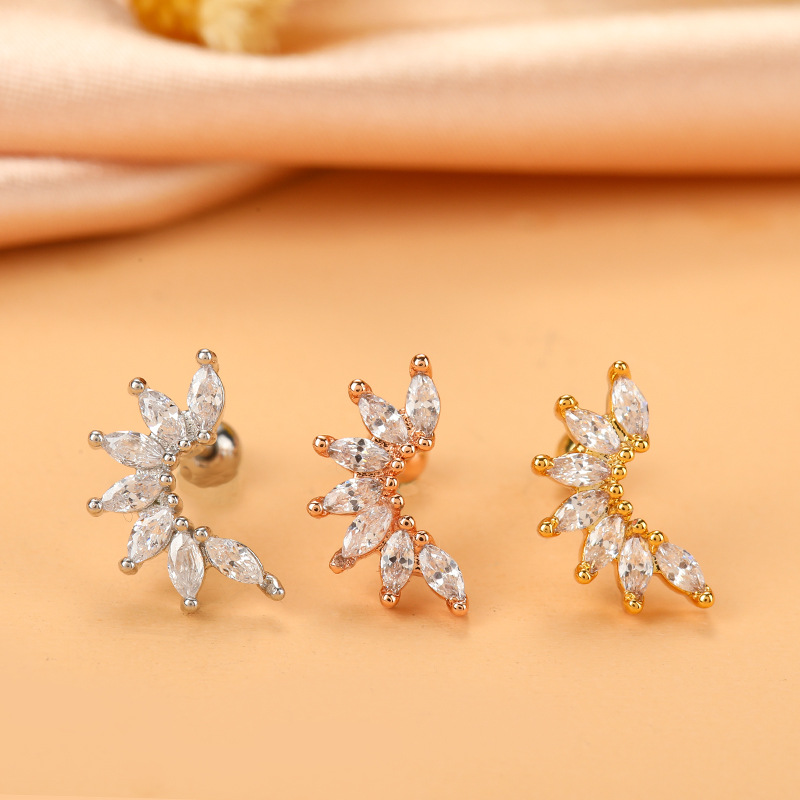 Fashion Wings Flower Stainless Steel Copper Plating Inlay Zircon Ear Studs 1 Piece display picture 5