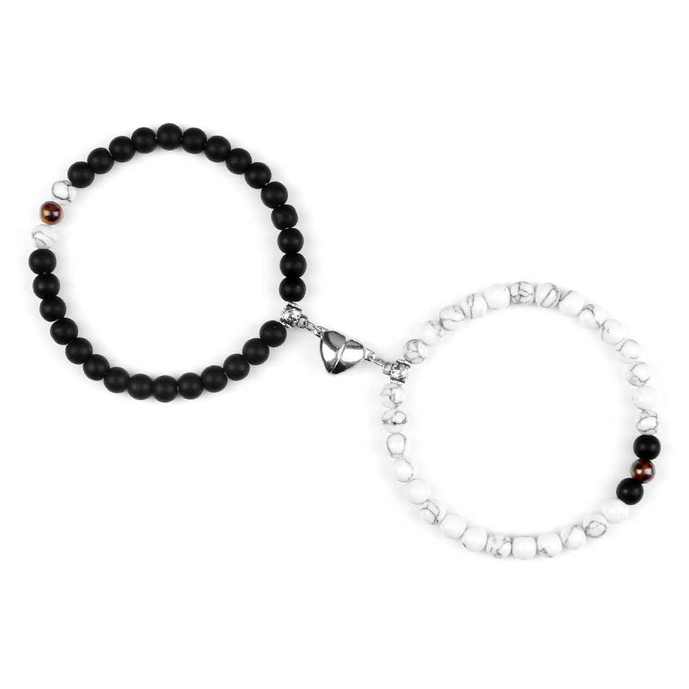 Black and white double magnet attraction bracelet for two couples girlfriends student simple girl bracelet a pair of elastic rope_voghion.com
