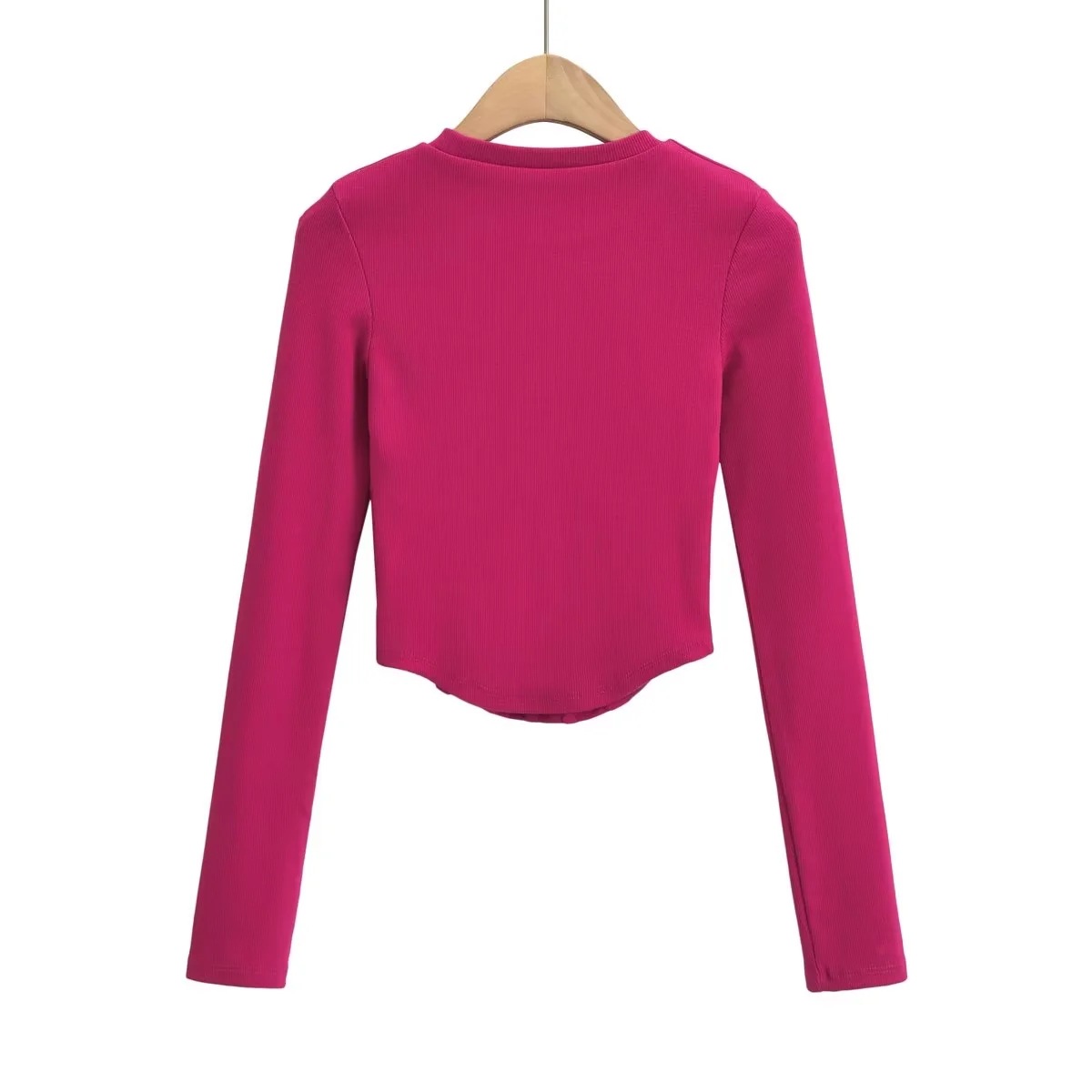 Stickad damtopp med lång ärm och fiskbensmönster slim fit_voghion.com