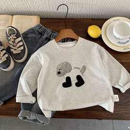 自留软绵~2025狗狗印花T恤宝宝纯棉打底衫儿童宽松卡通长袖上衣