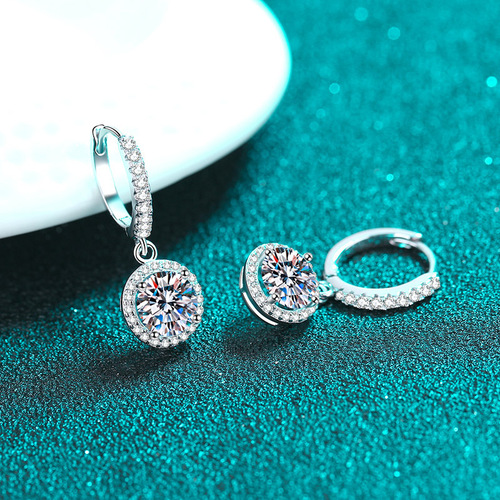 925 sterling silver earrings for women, moissanite round earrings, plated pt950 gold earrings, factory direct sales and wholesale