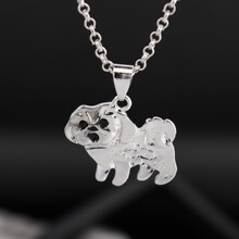 Temu热卖欧美简约霸气狮子狗吊坠项链哈巴狗吊坠小狗项链