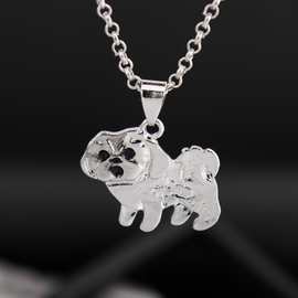 Temu热卖欧美简约霸气狮子狗吊坠项链哈巴狗吊坠小狗项链