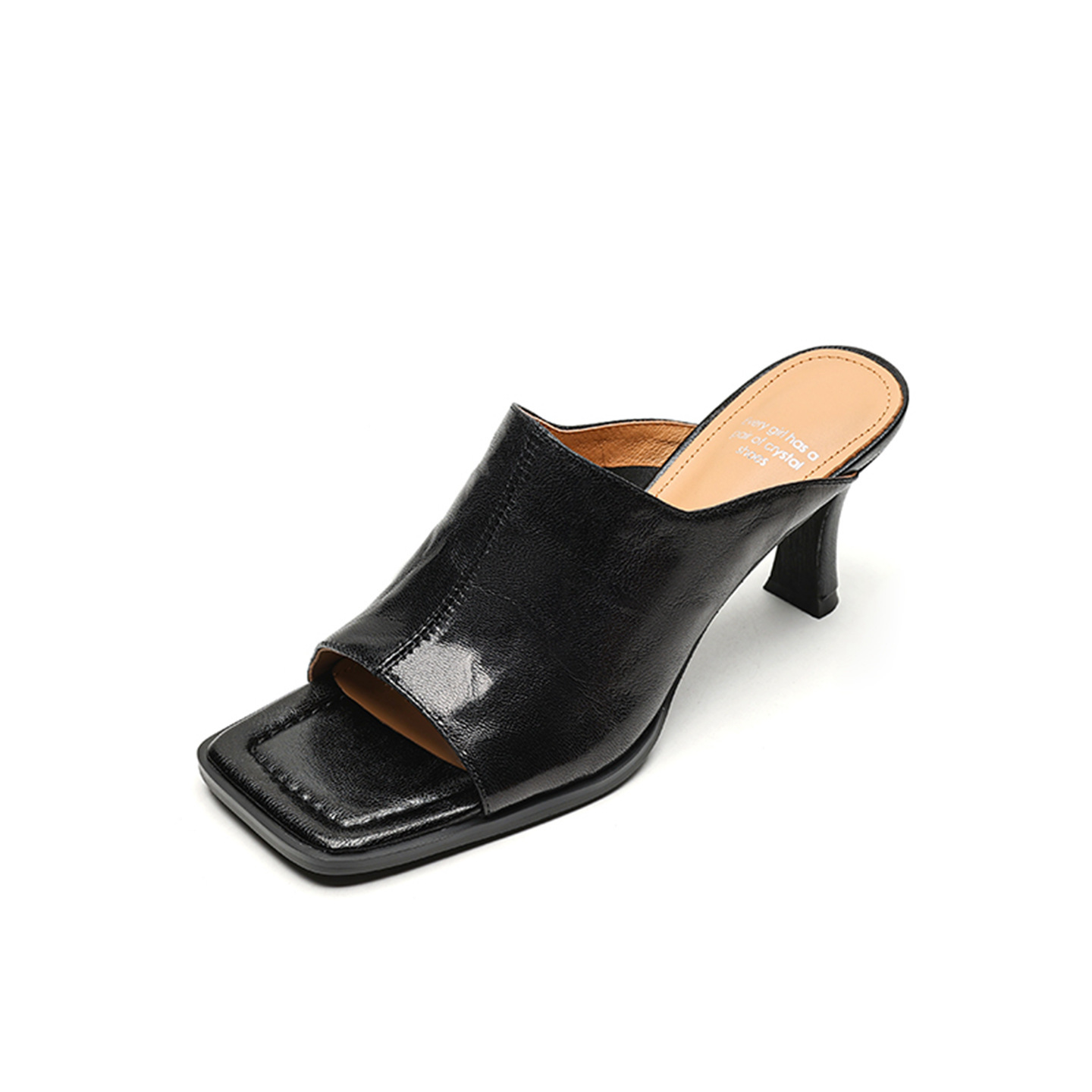 Sandal cao gót nữ hở mũi quai ngang da dê gót 7 cm kiểu Hàn Quốc — đen chi tiết 27