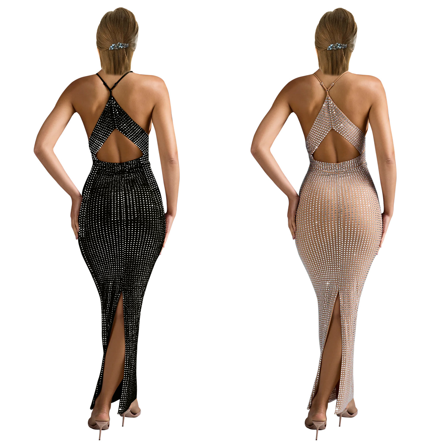 C6963 Aliexpress transfronterizo Amazon estación independiente de moda europea y americana ropa de mujer de cuello en V sin mangas vestido largo image 6
