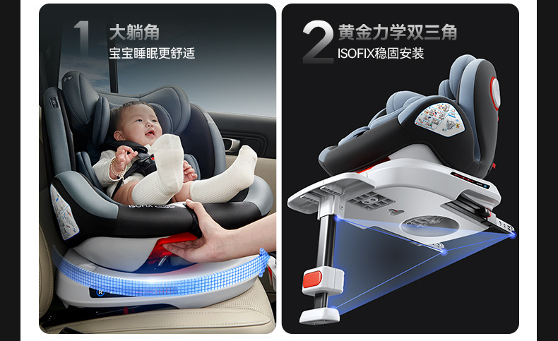 Anti-rollover car child safety seat support leg car 0-4-12 years old 360 degree rotating baby