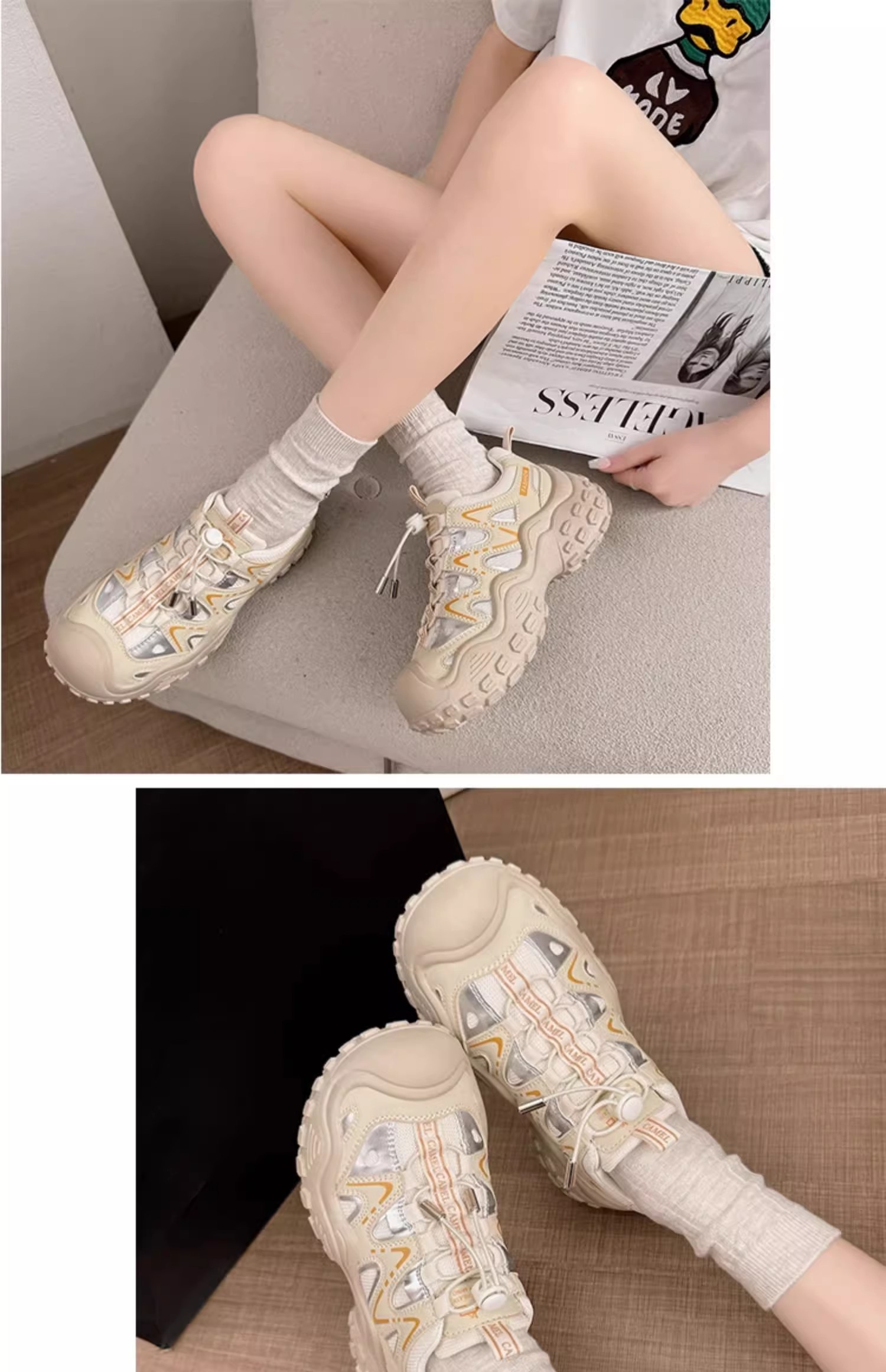 Modele noi de încălțăminte pentru femei cu tocuri cu platformă și talpă groasă care sporesc înălțimea și pantofi cu șireturi pentru mărimi mari_voghion.com