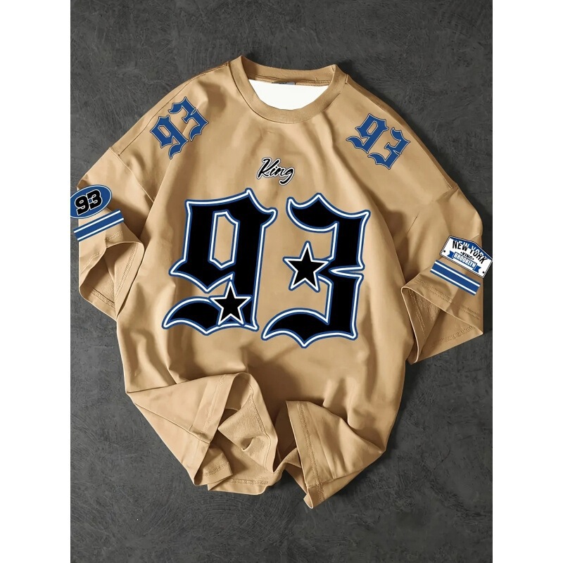 American Retro No. 93 Jersey Digital Print Short-Sleeved T-Shirt Men's Street Fashion Brand Khaki Loose Baseball Uniform American Retro No. 93 Jersey Digital Print Short-Sleeved T-Shirt Men's Street Fashion Brand Khaki Loose Baseball Uniform