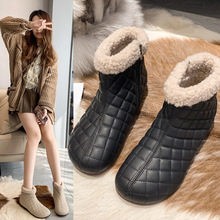 平底毛毛口雪地靴女2022冬季新款圓頭短靴加絨保暖簡約舒適棉靴