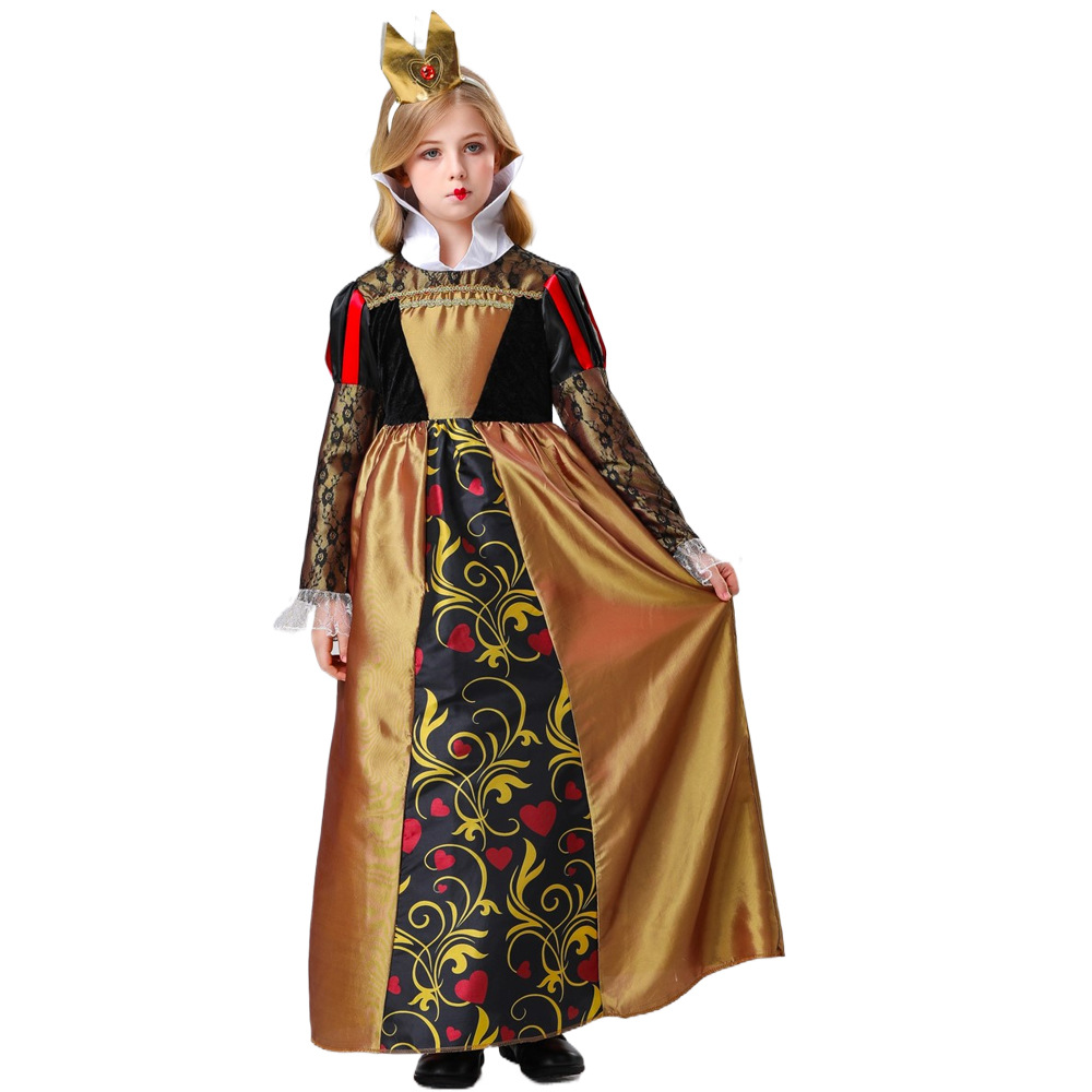 萬聖節愛麗絲仙境桃心皇后連衣裙女童公主女王表演服批發一件代發