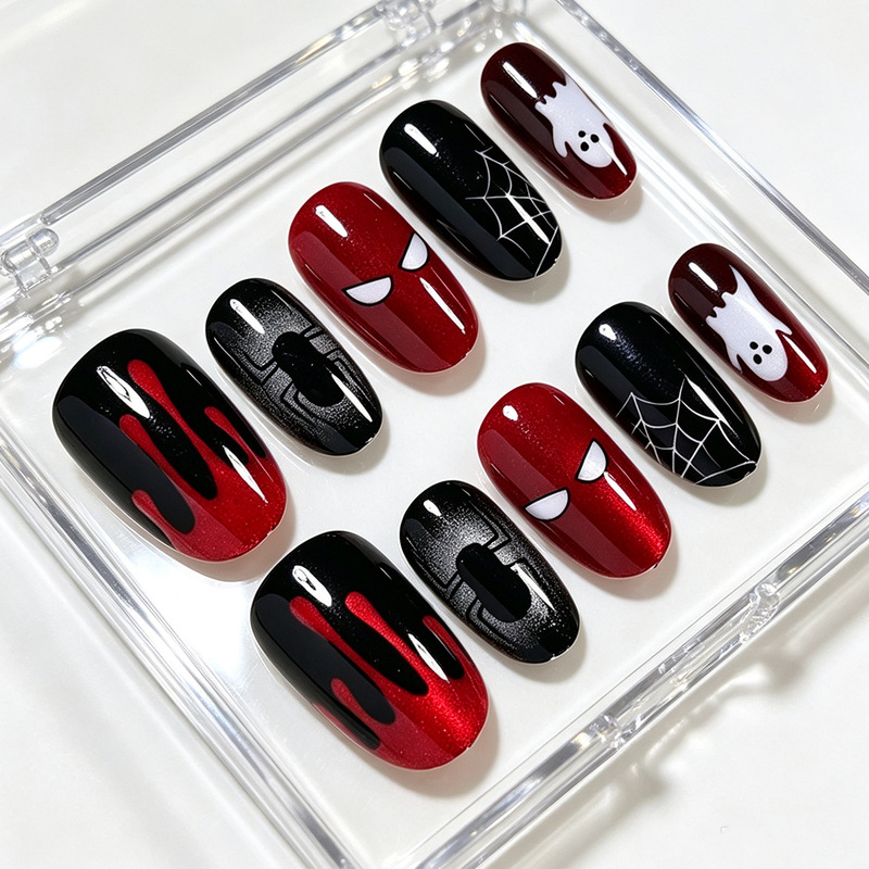European and American Halloween Series White Ghost, Black Spider, Red Blood Drop Cat Eye Nail Stickers, 30 Pieces European and American Halloween Series White Ghost, Black Spider, Red Blood Drop Cat Eye Nail Stickers, 30 Pieces