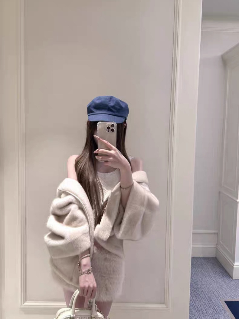 2025aw [bolso de leche suave] coreano encapuchado ecológico peludo suelto chaleco corto de manga de siete mujeres