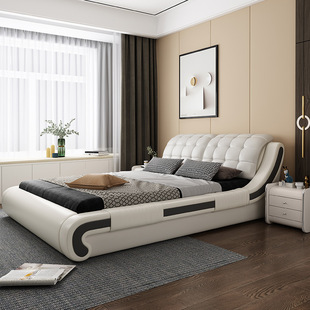 Leather Art Bed Modern Simple Double Bed 1.8 m Master Bedroom Wedding Bed White Tatami Storage Leather Bed 1.5 m Big Bed