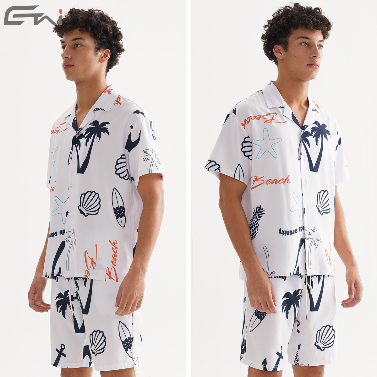 ETAI Hombre| Casual de verano de playa estilo suelto conjunto de moda hawaiano impresión camisa pantalones cortos de dos piezas image 4