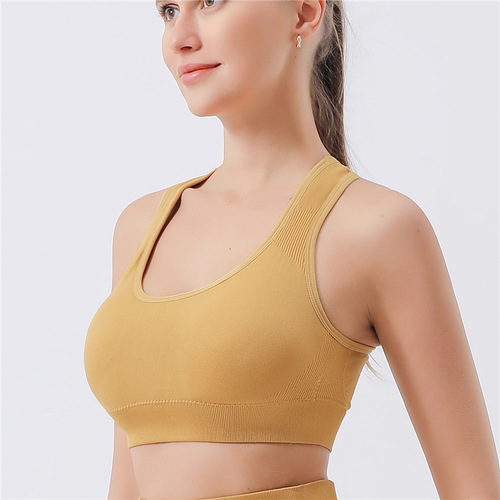 Cross-border yoga exercise seamless push-up bra-free high elasticity shockproof strap with breast pads beauty back fitness top