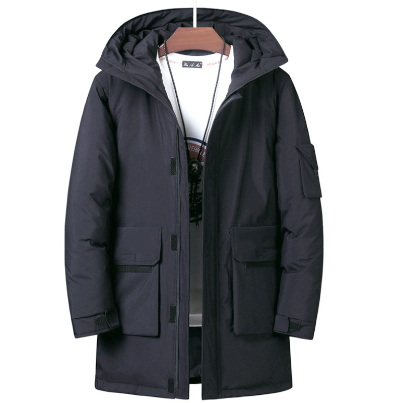 Winter Mid-length Cotton-padded Coat Hooded Casual Men's Thickened Coat Cold-proof Warm-keeping Tooling Youth Student School Uniform