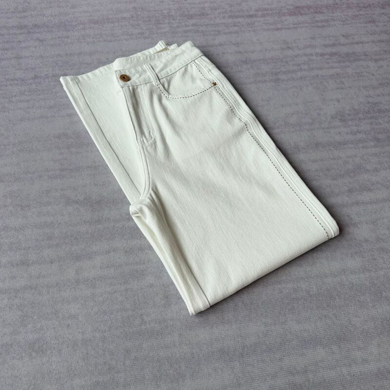 Contrasting Lines, Thin and Soft, Comfortable! Women's High-Waisted, Lightweight, Comfortable, Loose-Fitting, Slimming Straight-Leg Jeans with Cotton Contrasting Lines, Thin and Soft, Comfortable! Women's High-Waisted, Lightweight, Comfortable, Loose-Fitting, Slimming Straight-Leg Jeans with Cotton