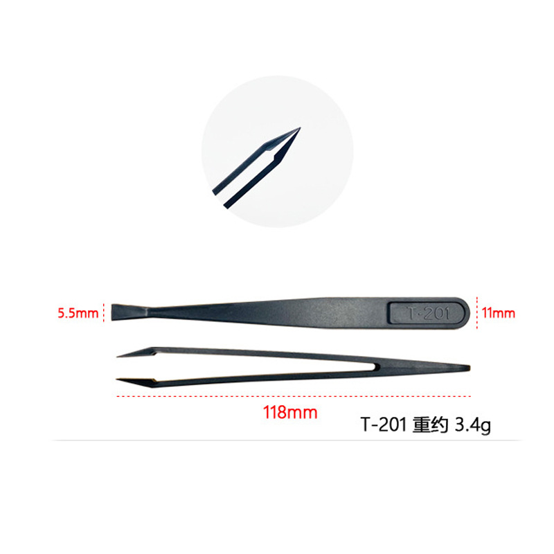 Pinzas antiestáticas fibra de carbono de plástico duro clip industrial DIY belleza manicura de precisión de extracción de componentes electrónicos