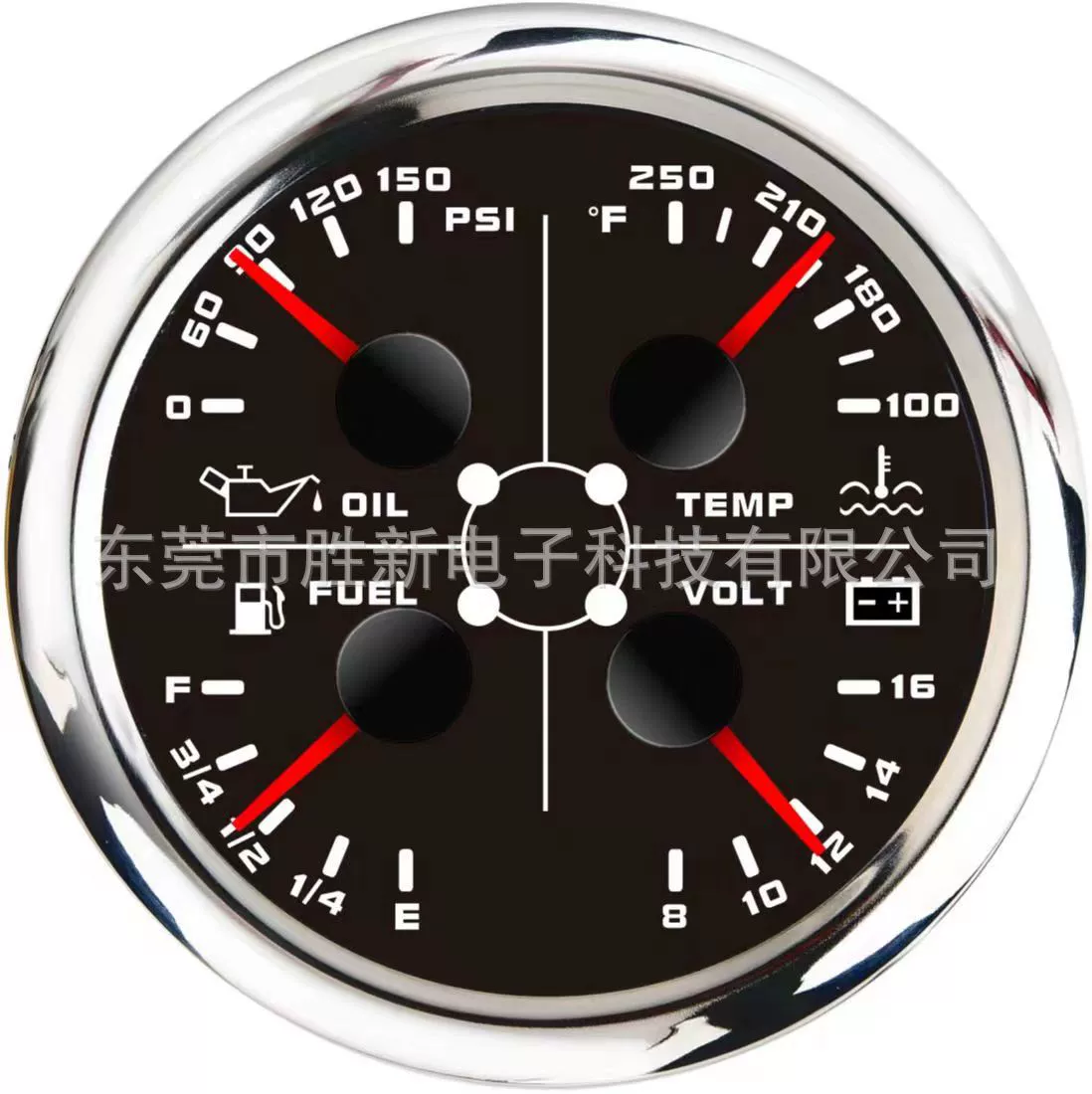 Водонепроницаемый четырехуровневый многофункциональный прибор IP76 (уровень масла, температура воды, напряжение, давление масла) одновременный рабочий дисплей