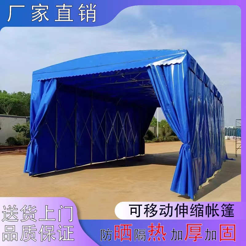 大型悬空电动推拉雨棚工厂过道楼顶遮阳棚轨道智能遥控收缩活动蓬