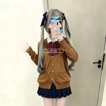 JK制服原创针织衫开衫棕色外套学院风校供感叠穿衬衫秋冬软妹套装