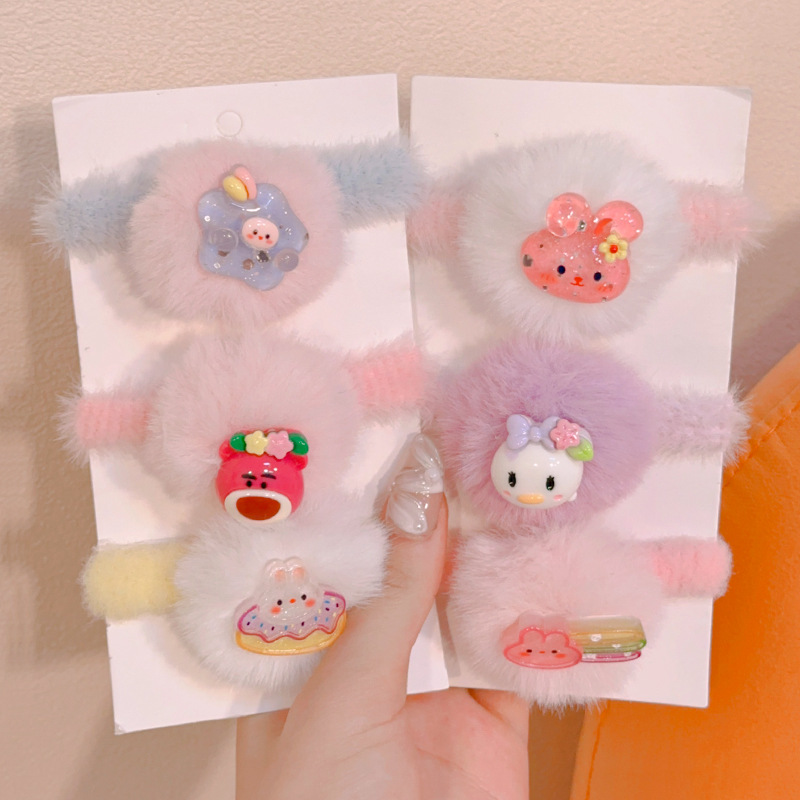 Otoño e Invierno Banda de pelo de felpa para niños engrosamiento de alta elasticidad no duele el cabello suave diadema de dibujos animados lindo bebé Cola de Caballo accesorios para el cabello