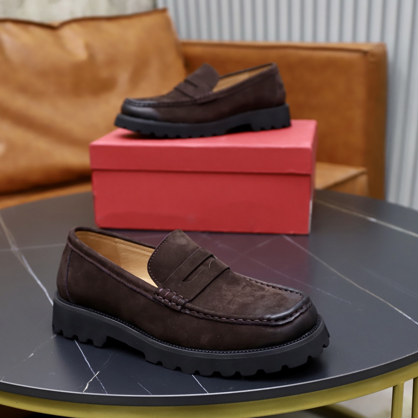 Quality Shoes Spring Summer New Retro Old Money Style Loafers Big Toe Brown Suede Shoes Men_vogvips.com