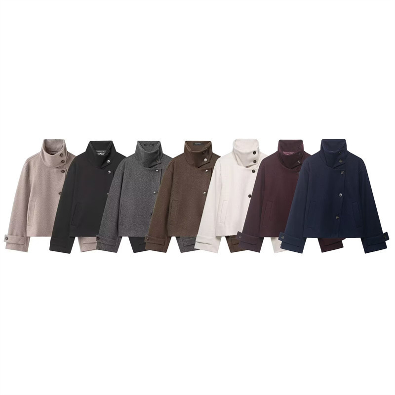 Foreign Trade Wholesale European and American Style 2025 New Fashion Elegant Women's Long-Sleeved Single-Breasted Stand-Up Collar Jacket 6318293