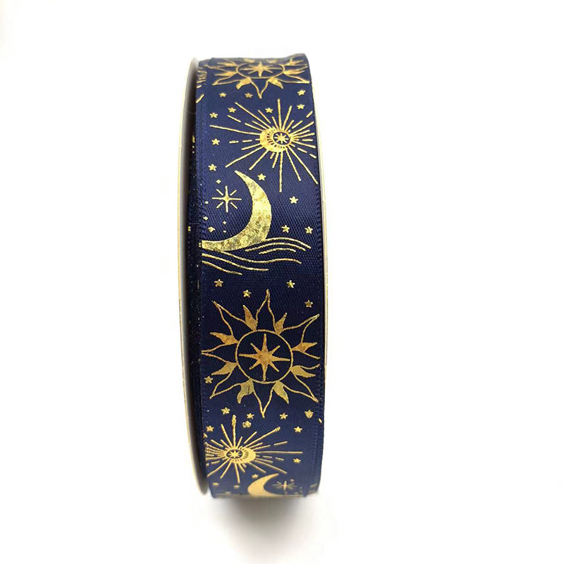 Nuevo Sol Luna Barra soporte hecho a mano láser dorado cinta en stock al por mayor 25mm poliéster cinta
