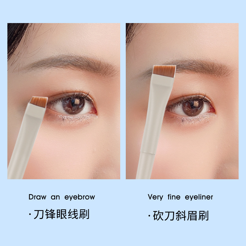 Zhuolya portátil maquillaje cepillo herramientas de belleza cabeza plana cepillo de cejas oblicuo ojo mentira hoja de gusano cepillo de ojos al por mayor