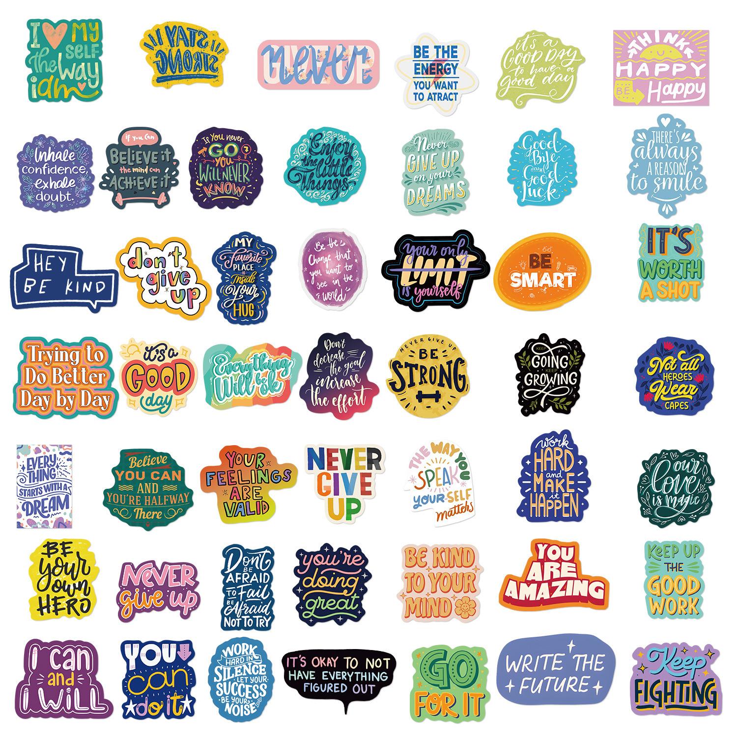 [New] 50 cartoon inspirational English stickers luggage notebook phablet waterproof stickers cross border