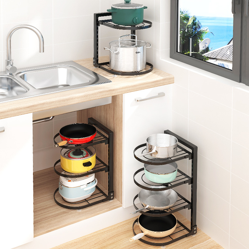 Kitchen stove pot rack shelf multi-layer countertop corner pot storage sink cabinet layer storage wholesale 
